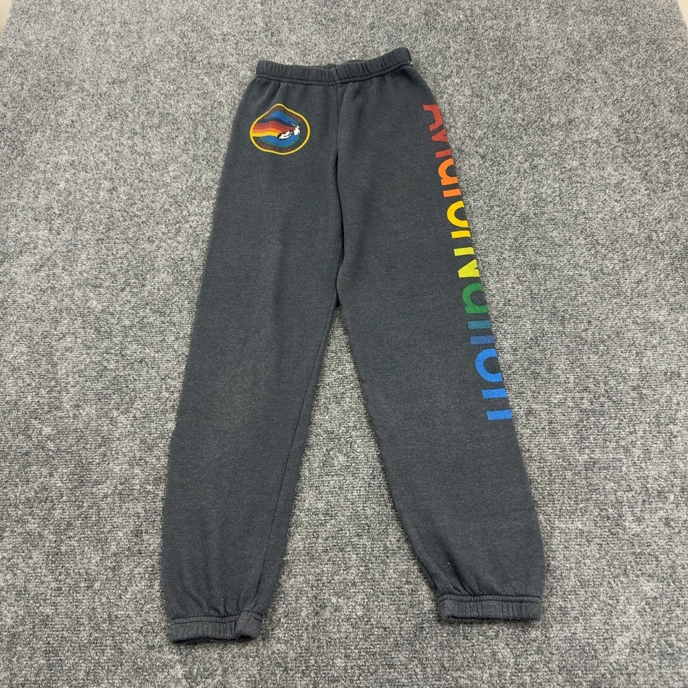 Aviator Nation Sweatpants Kids 12 Charcoal Cotton‎ Blend Rainbow Logo Retro Surf